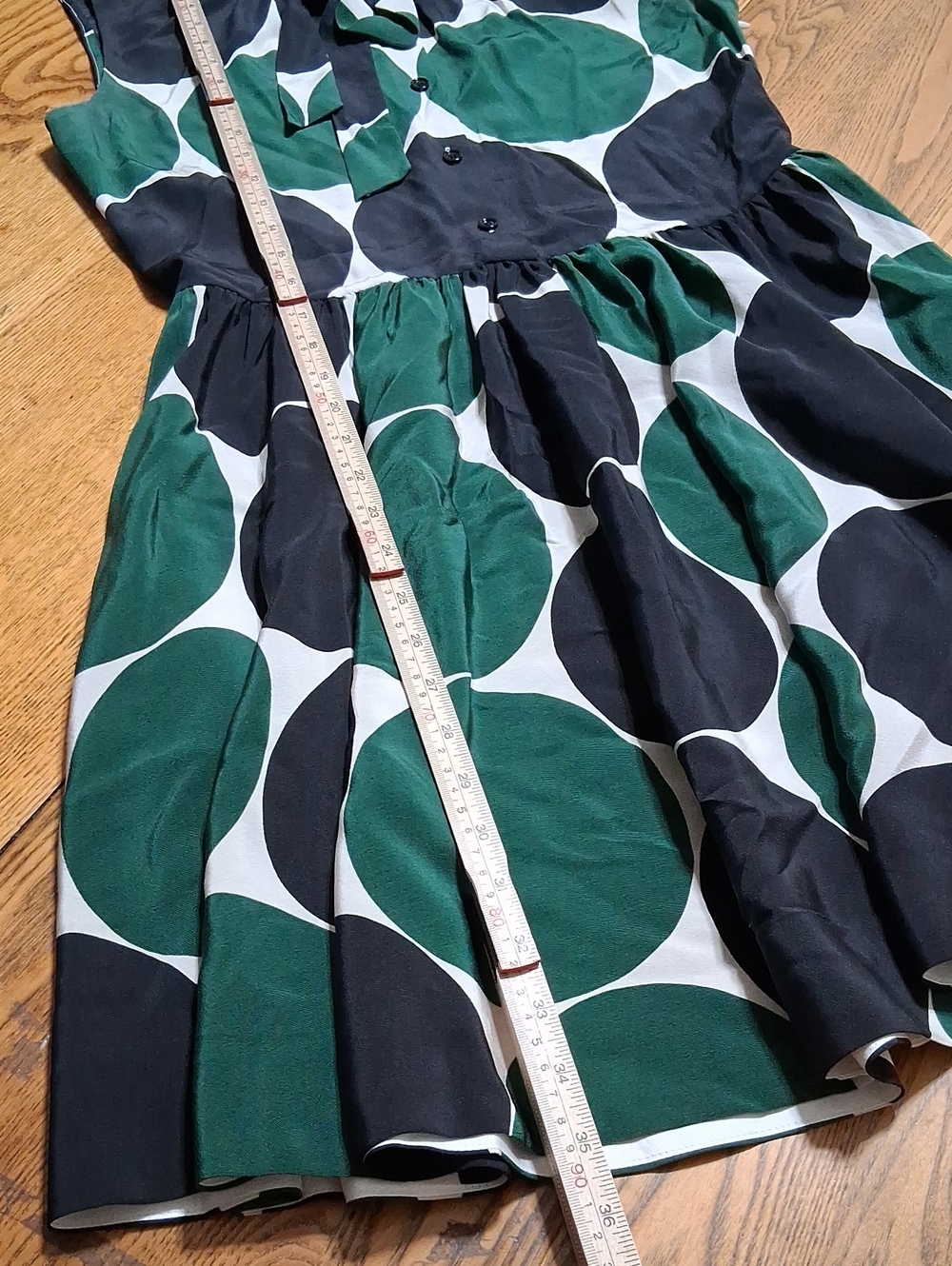 KATE SPADE Womens SILK Dress 6 GREEN BLACK Cocktail Party Used LARGE POLKA DOTS - Picture 2 of 8